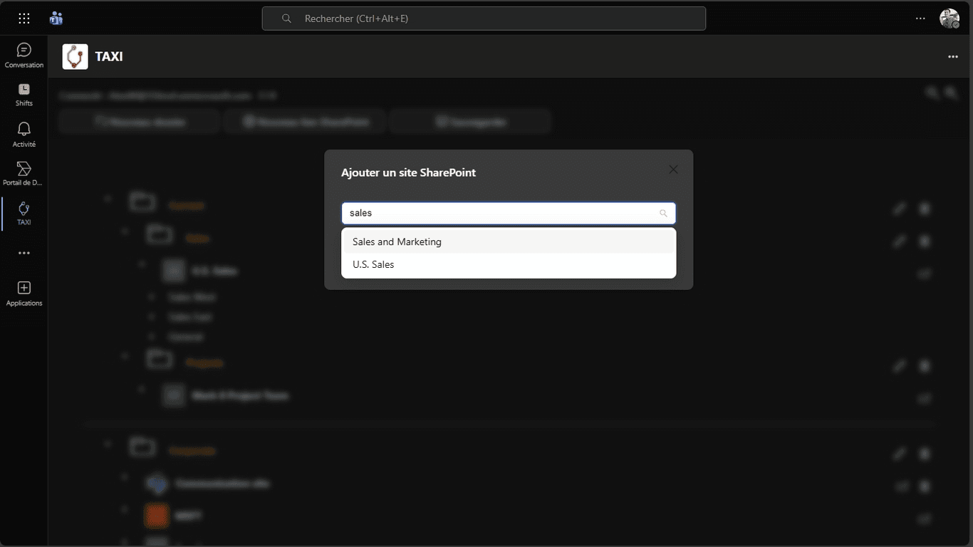 Ajout d'un lien SharePoint dans TAXI